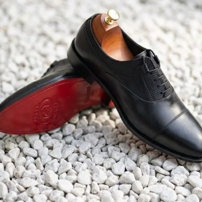 Black Cap-Toe Oxford, Red Sole — Black / Red Sole