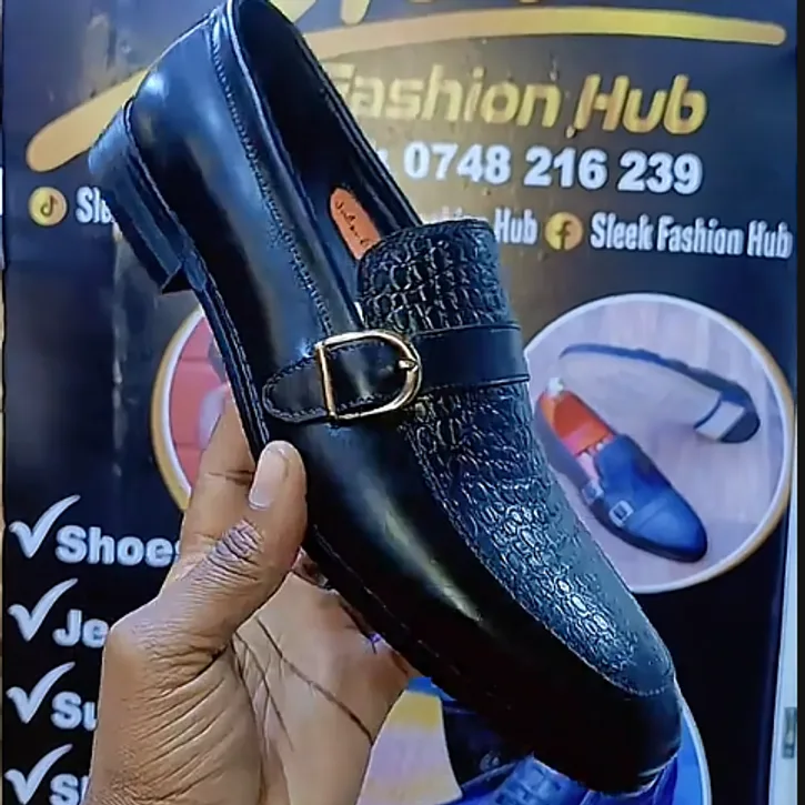 Black Croc-Embossed Buckle Loafer — Black