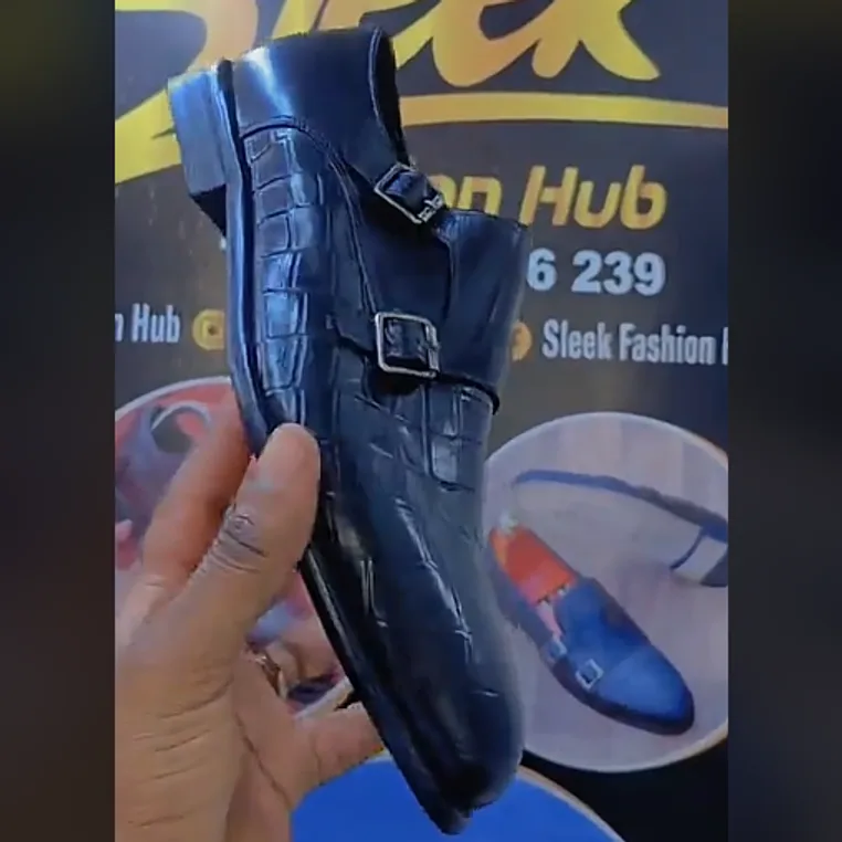Black Croc-Embossed Double Monk in Black — thumbnail 2