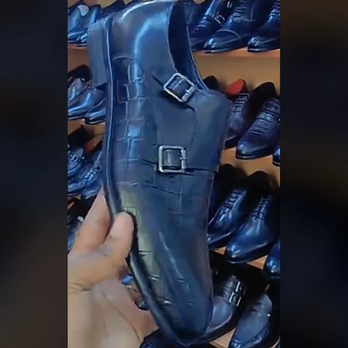 Black Croc-Embossed Double Monk in Black — thumbnail 4