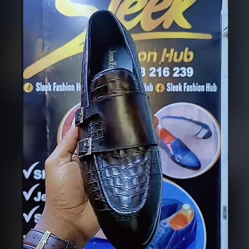 Black Croc-Vamp Double Monk in Black — thumbnail 2