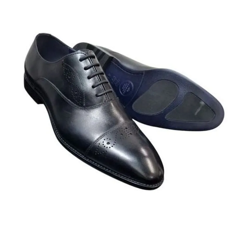 Black Medallion Cap-Toe Oxford — Black / Navy Sole