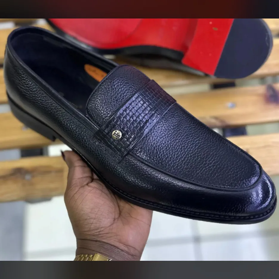 Black Pebble-Grain Penny Loafer — Black