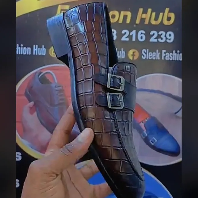 Brown Croc-Embossed Double Monk — Brown