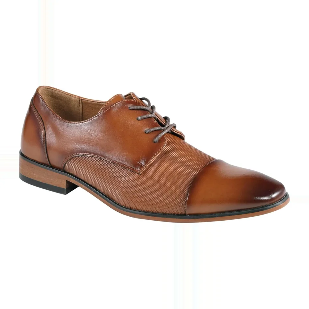 Tan Textured Cap-Toe Derby — Tan